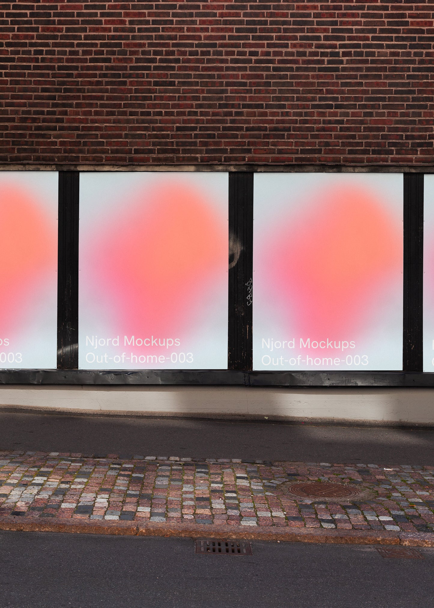 Vertical street sign mockup displaying sample design on modern facade in Helsinki Kallio Kuudes linja