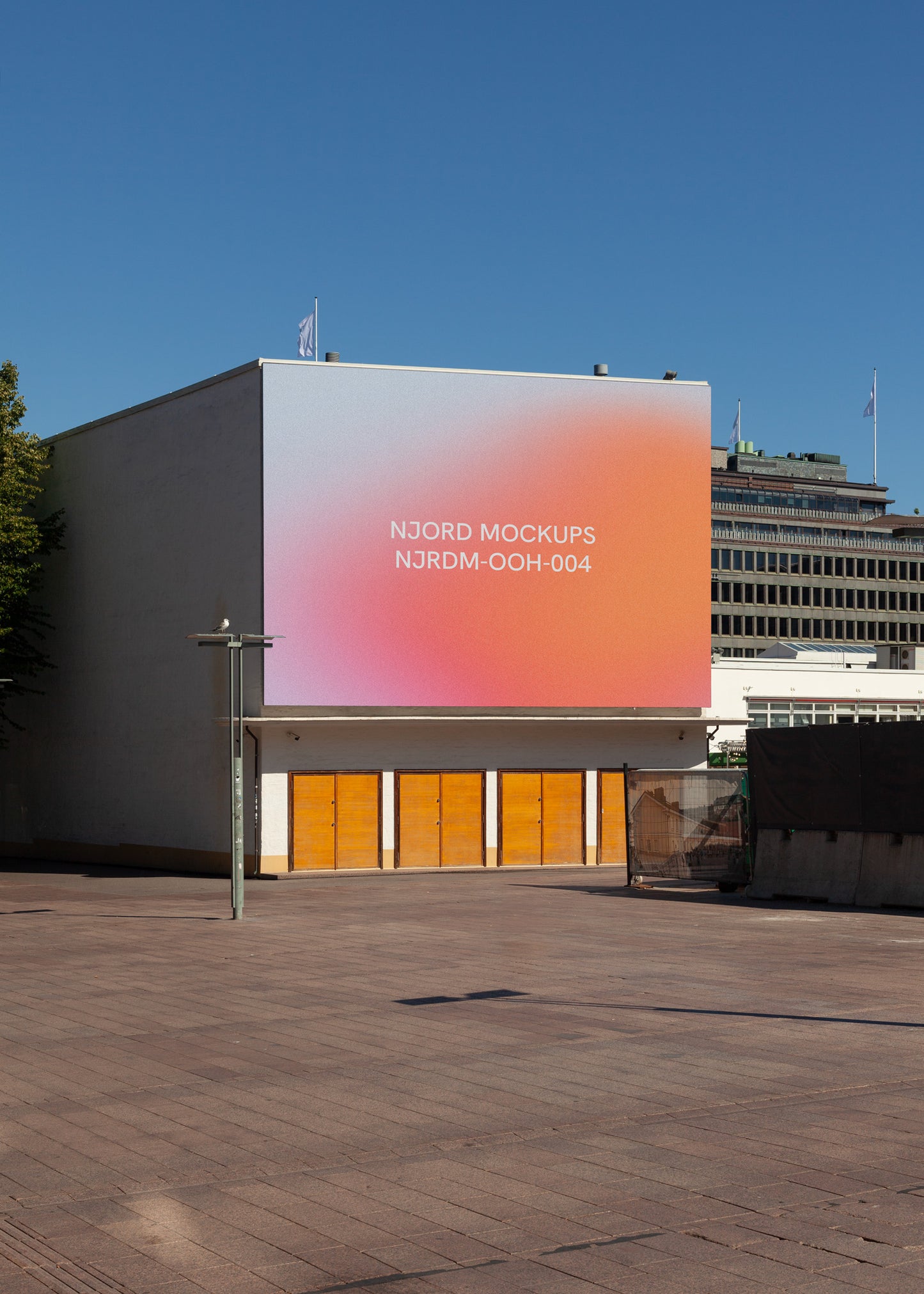 Urban poster mockup showcasing sample design on digital screen at iconic Lasipalatsi, Helsinki