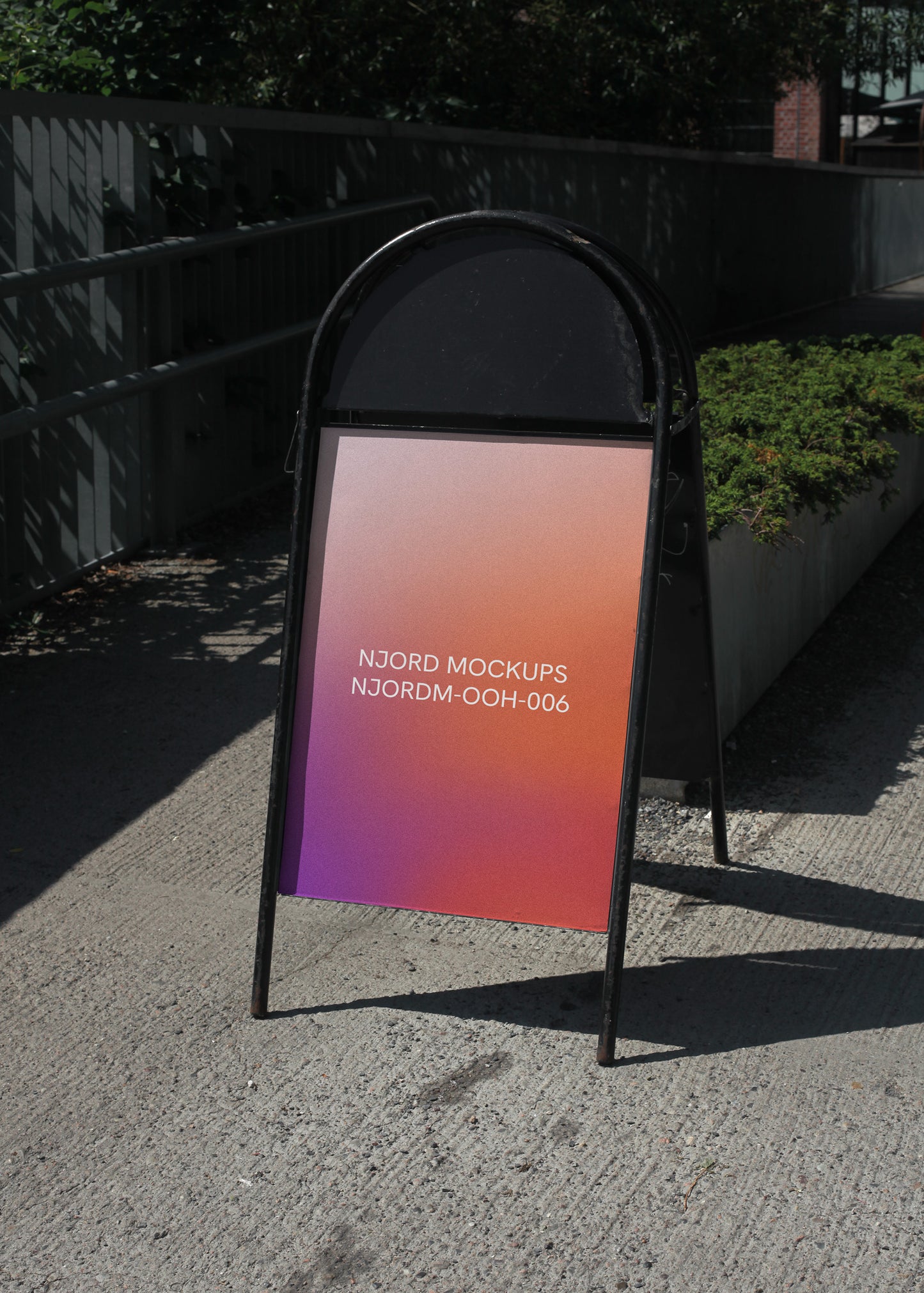 Outdoor advertising A-sign mockup on metallic frame in Oslo Norway